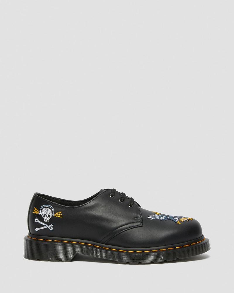 Black Men's Dr Martens 1461 Souvenir Embroidered Leather Oxfords Shoes | CA 605YXF